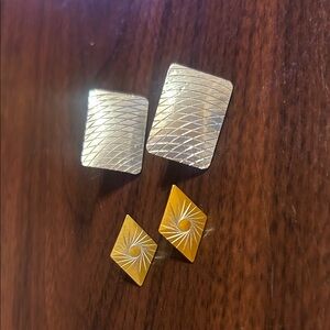 Vintage Rectangular Gold and Silver Tone Cufflinks Set